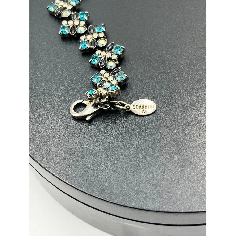 SORRELLI Teal Blue & White Crystal Geometric Antiqued Silver Bracelet